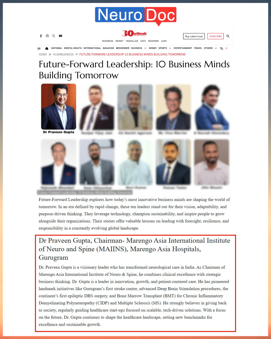 Outlook India - Dr Praveen Gupta